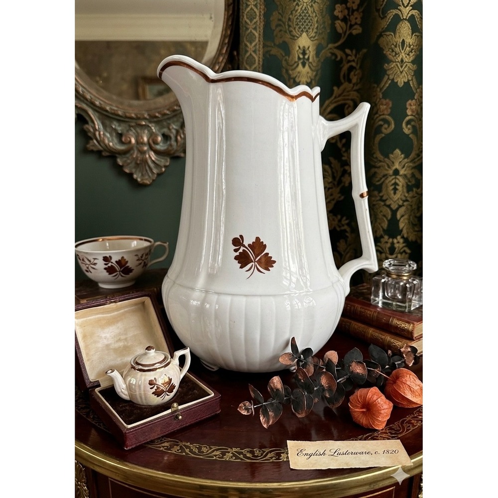 Antique Wedgwood & Co Royal Stone China Pitcher English Copper Lusterware White